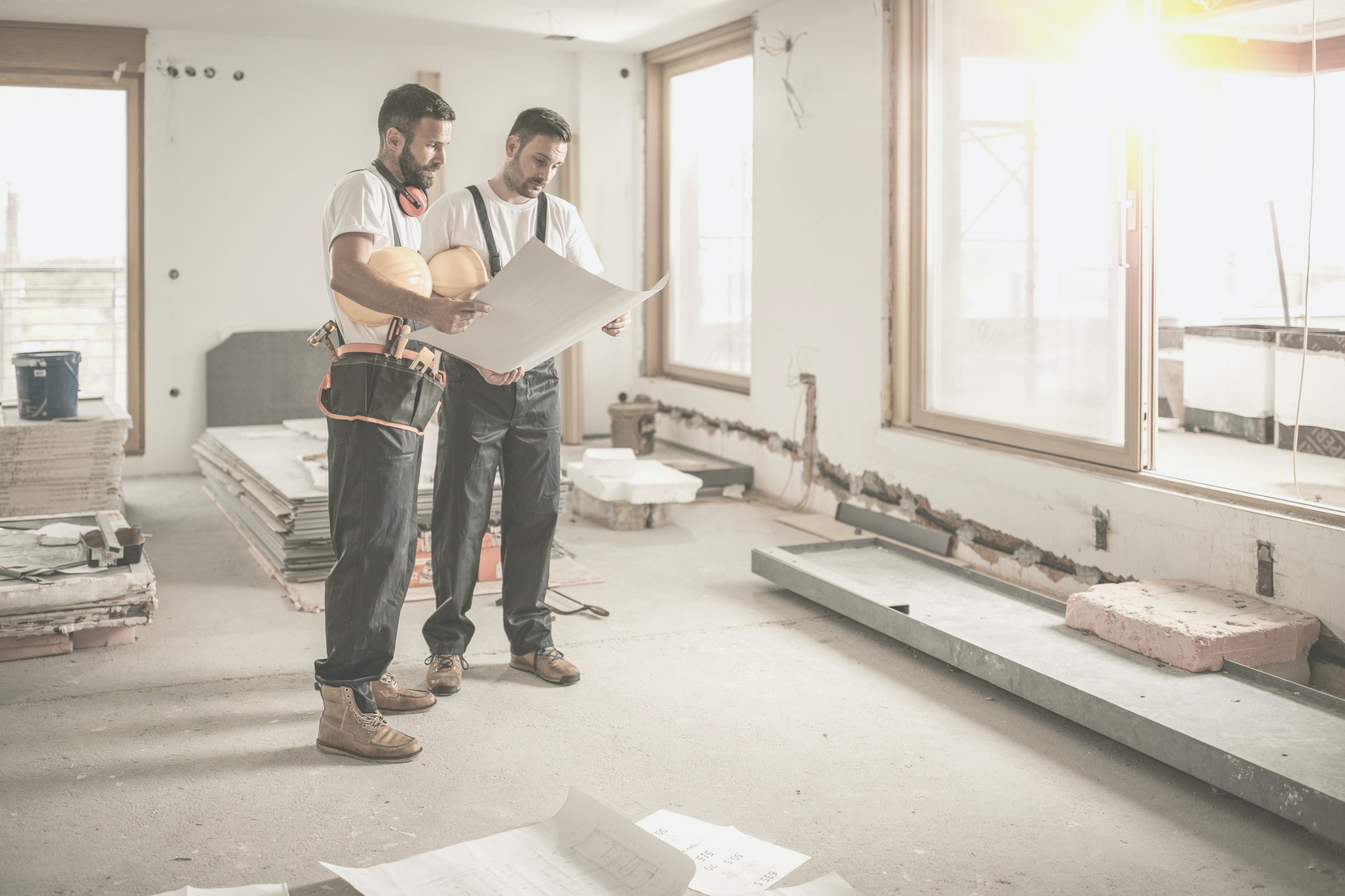 Plumbing professionals reviewing a residential project